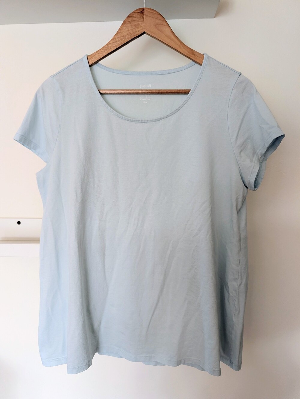 J. Jill purejill Scoop-Neck Elliptical Tee 100% Cotton Light Blue Womens M Petit
